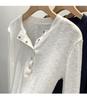 T-shirt rayé à boutons-pression à manches longues pour femme, léger et professionnel, couche de base amincissante pour l'automne/l'hiver/le printemps.
