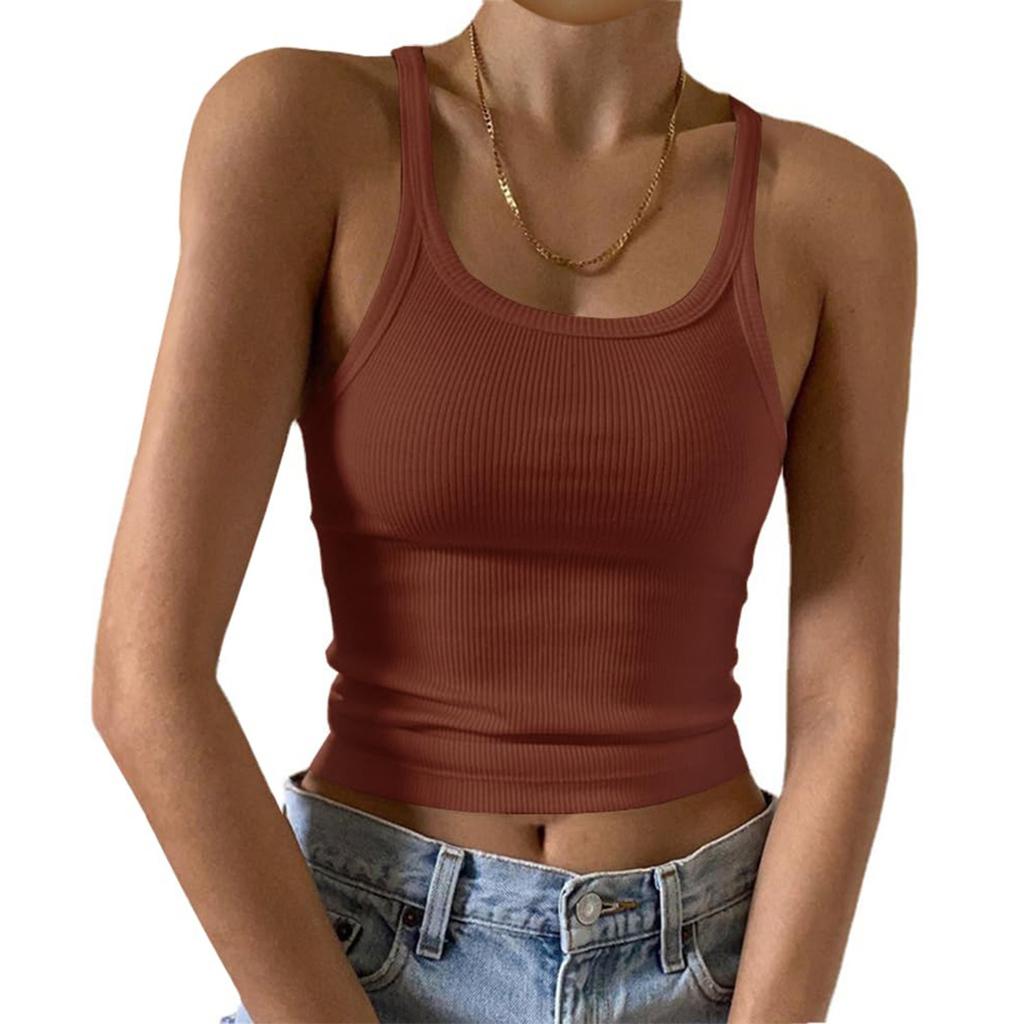 Women's Fashion Casual T-shirt Round Neck Vest Slim Bottom Solid Color Tops