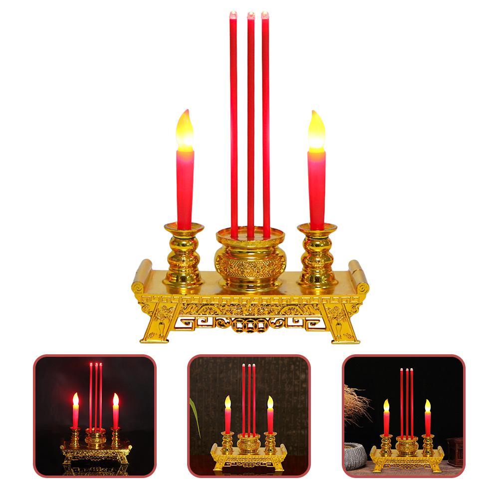 Incense Burner LED Lamp Chinese Candlestick Temple Decoration Lights for Tealight Holder