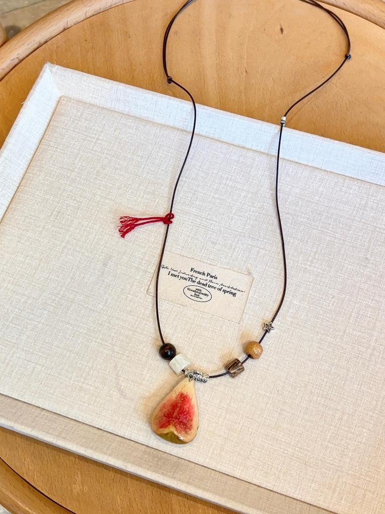 Spring & Summer Dopamine Fruit Slice Resin Drop Necklace – Women's Vacation Style Sweater Chain
