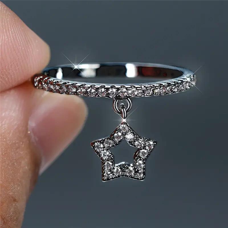Cao Shi Sweet Heart Zircon Star Ring for Women - Fashionable Pendant Jewelry