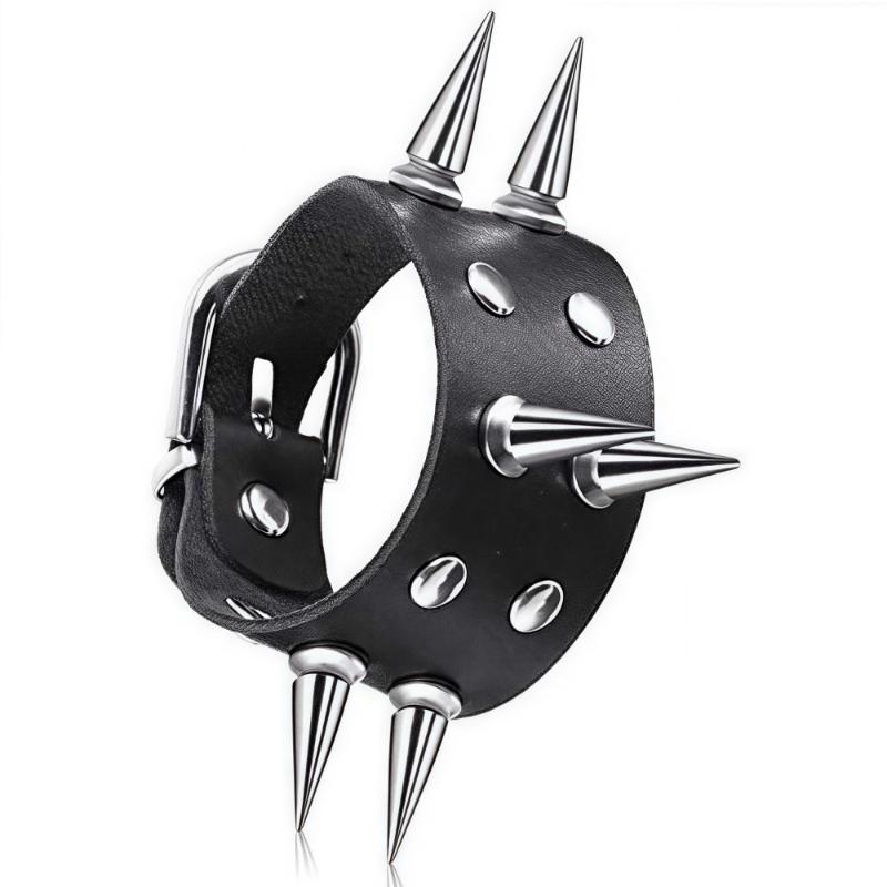Punk Pu Leather Bracelet Gothic Rock Unique Rivet Stud Wide Cuff Unisex Bangle Wristband Adjustable Party Jewelry