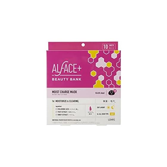 ALFACE Beauty Bank Moist Charge Mask 10 Pieces Ceramide Hyaluronic Acid Moisturizing Care Mochi Mochi Mask Black Sheet with Bamboo Charcoal