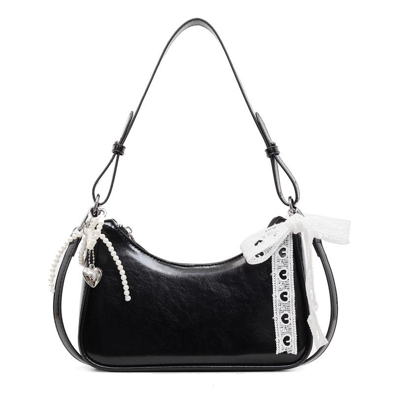 

New Simple High-quality Texture Pu Candy-colored Bow Women s Armpit Bag Shoulder Messenger Bag bring your own pendant чорний