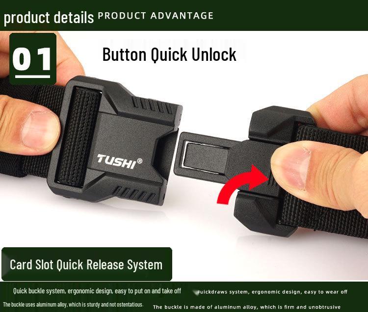 Men's Tactical Quick Release Stretch Belt with Aluminum Buckle for Outdoor and Casual Wear