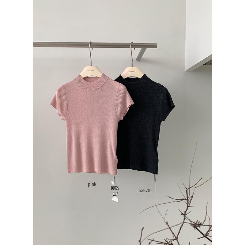 CLEAN SPACE Women's Wool Blend Knitted T-Shirt, Spring 2025 Collection, Short Sleeve, Thirteen Rows Design