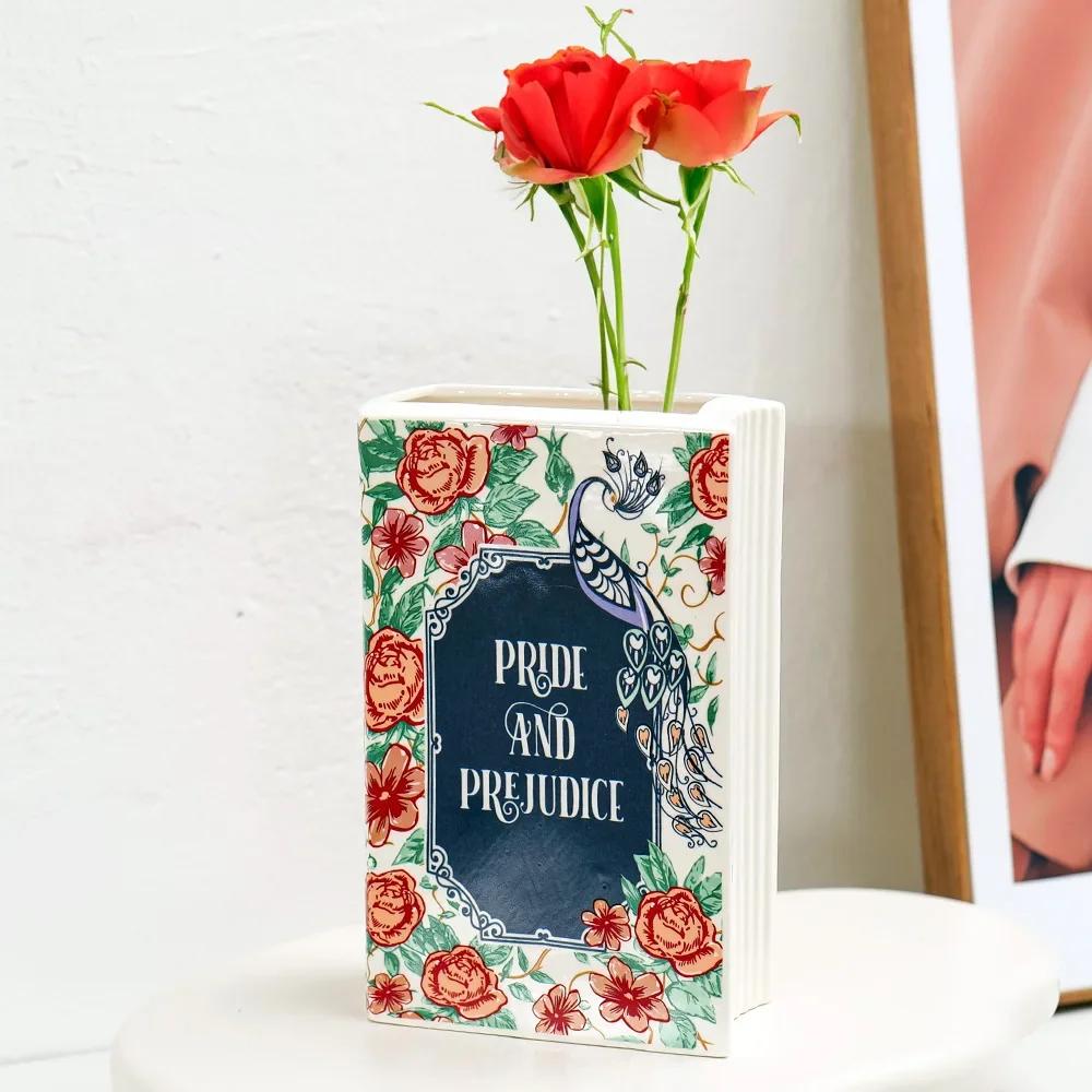 Creative Square Painted Flowers Book Ceramic Vase Flower Arrangement Art Crafts Irregular Table Vase Ornaments Home Decoration