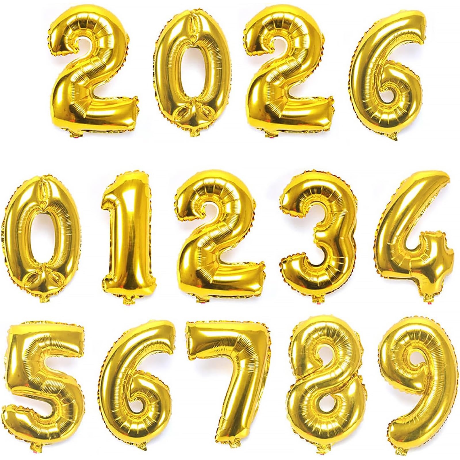 

BTZO Number Balloons Set 0-9 Gold Birthday New Year 35cm Small Size Party Decoration