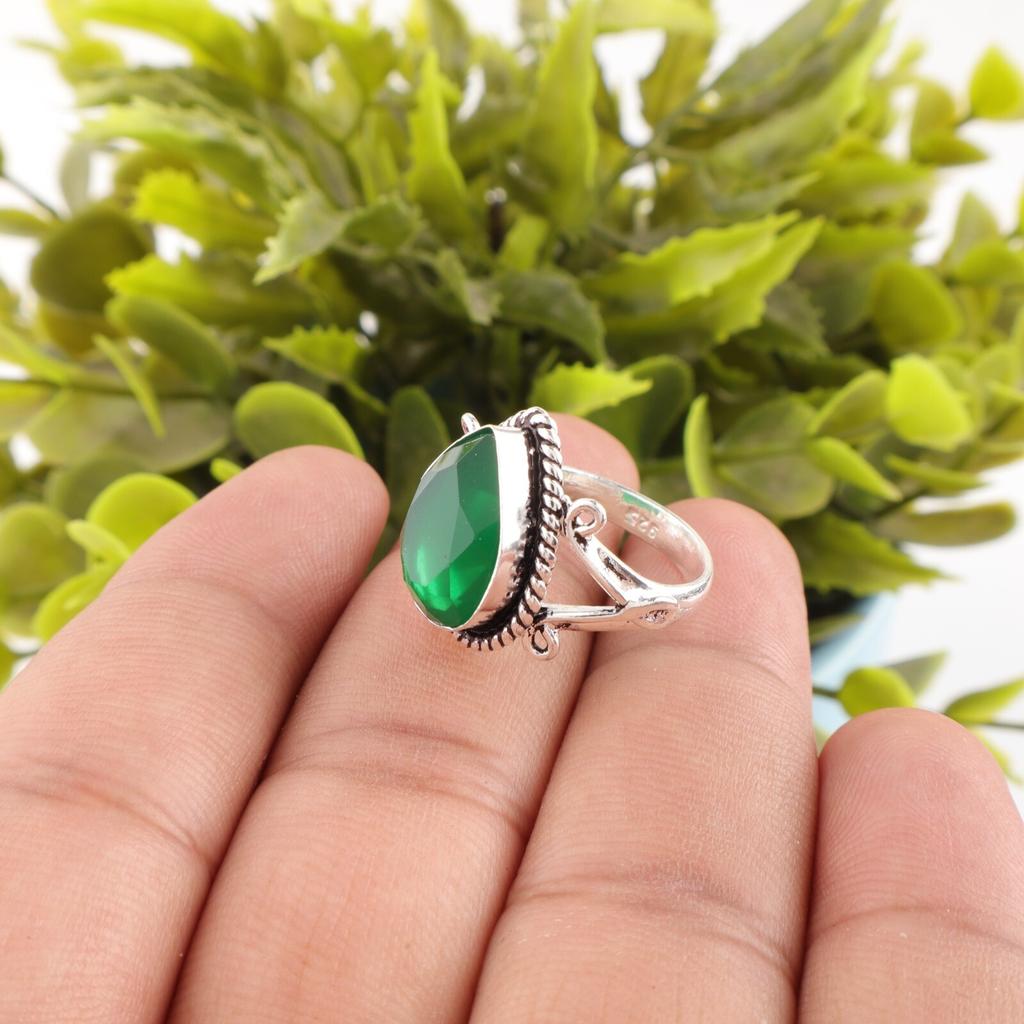 Green Onyx Gemstone 925 Sterling Silver Jewelry Handmade Women's Ring For Gift RR-57-17