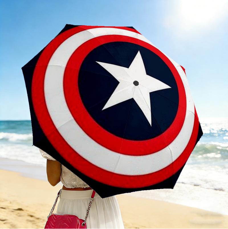 Captain America Shield 8 Ribs 3Fold Black Glue Uv Protection Umbrella Sun Protection Rainproof Compact Folding Umbrella For Travel Daily Use C92320