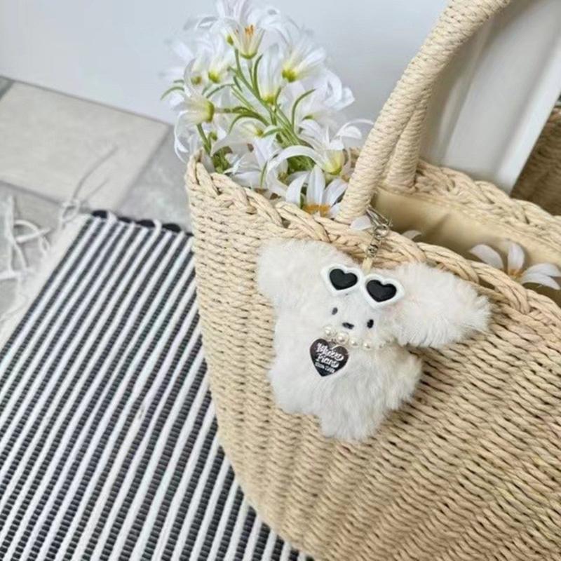 Handmade Rabbit Keychain with Glasses Bunnys Heart Charm Keyring for Women Plush Key Chain Pendant Car Bag Ornament