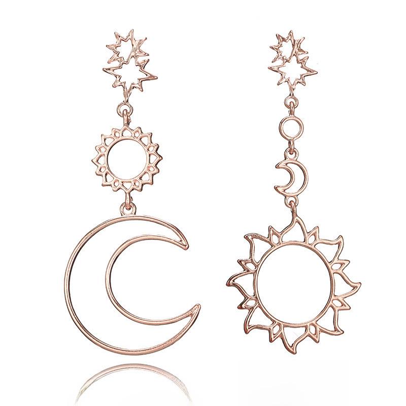 Retro Asymmetrical Sun & Moon Goddess Earrings