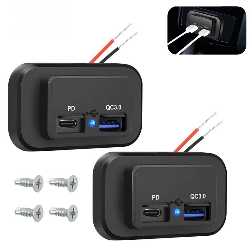 1 Set 18W Qc3.0 Usb A Port & 30W Pd Usb C Port 12V Rv Usb Outlet Charging Socket Panel With Led Light For Car Marine