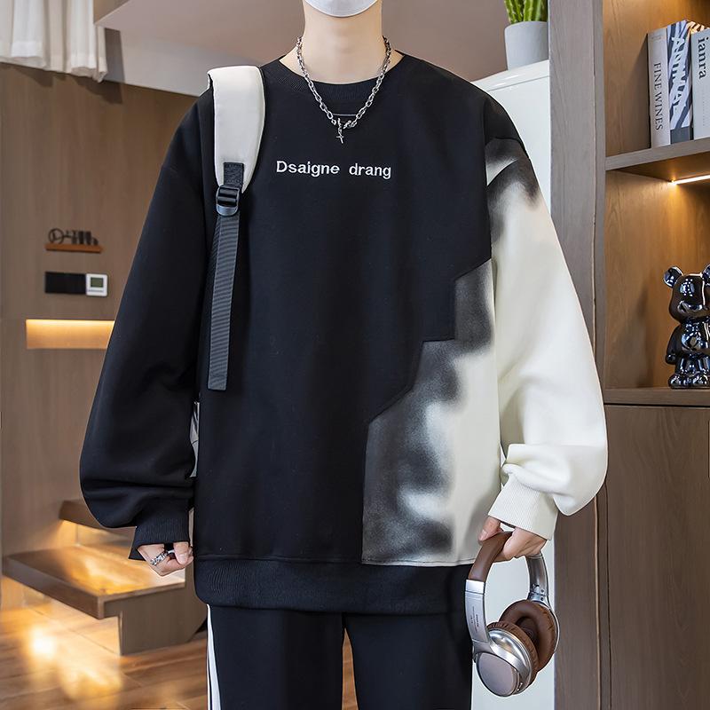 

Осенний тонкий свитшот для мальчиков, круглый вырез, свободный, с цветными блоками, для учеников средней школы, 12 лет, 15 лет, детская суперкрасивая куртка 3XL