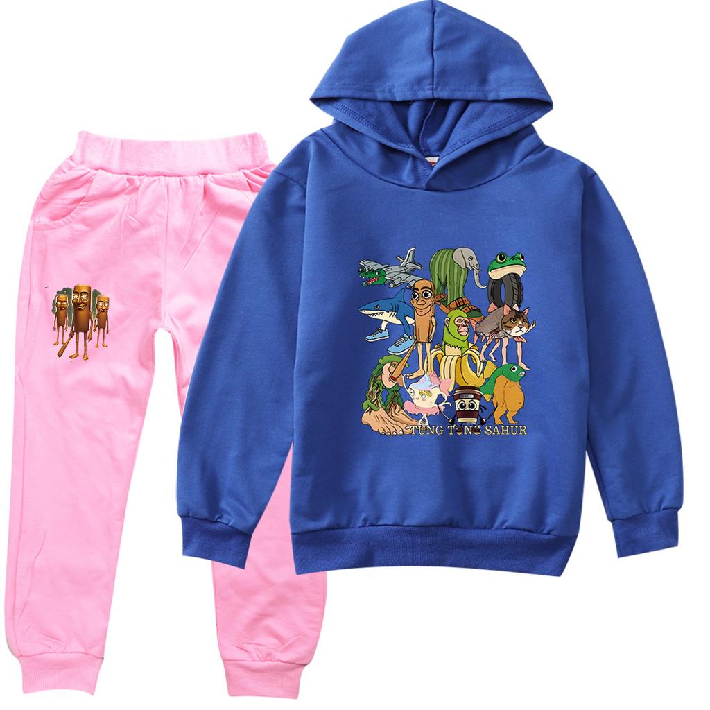 TZWYTralalero Tralala Hoodie Kinder Italienisches Gehirnfäule Kleidung Junioren Jungen Mädchen Kapuzenpullover Jacke Hose 2-teiliges Set Kinder-Sets