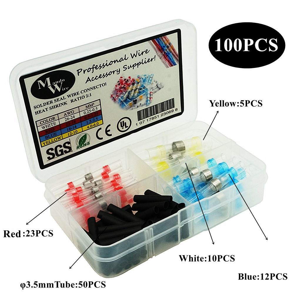 

50/100/150/250/550PCS /Box Термоусадочний дротяний з єднувач Водонепроникний паяний ущільнювач рукавних клем Набір для з єднання електричного дроту встик 100PCS