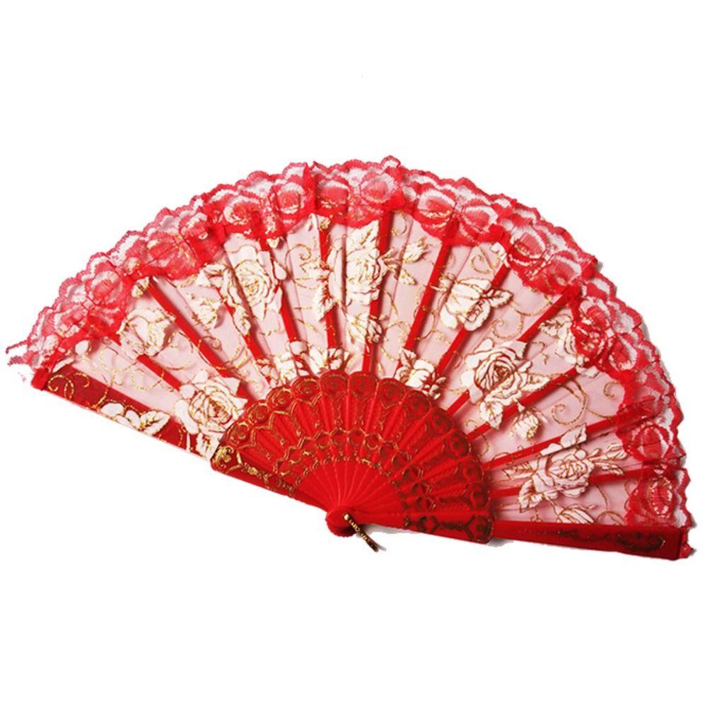 Handheld Ladies Lace Hand Fan Plastic Handle Dance Fan Ornaments Folding Fan  Summer