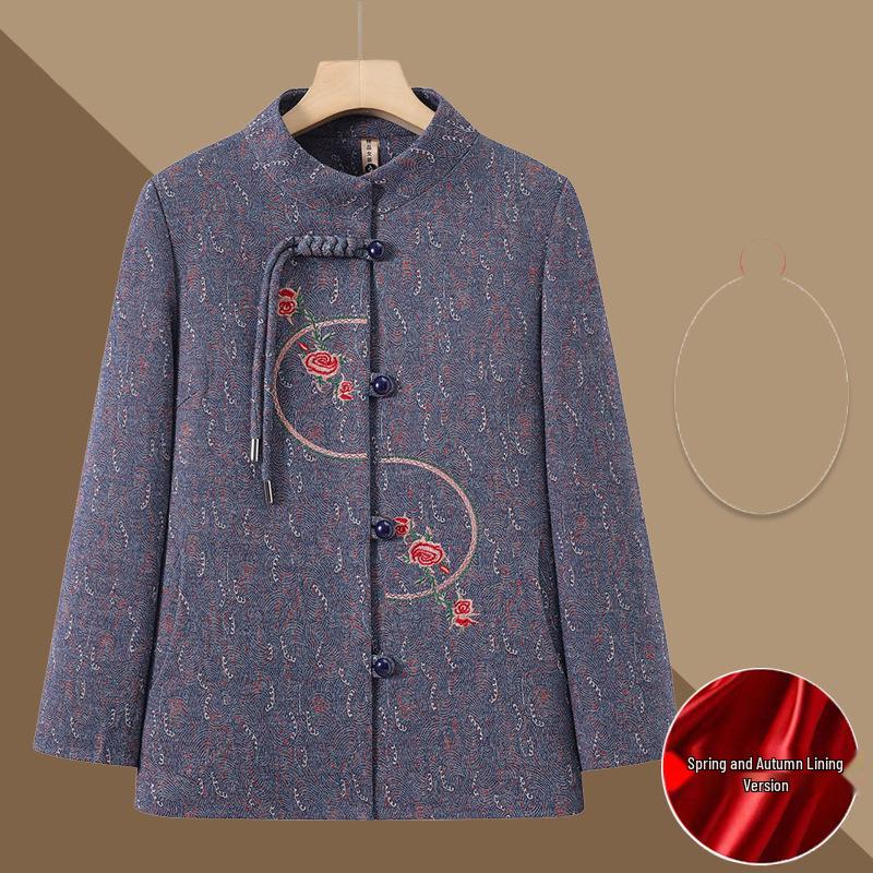 

Весенне-осенний вышитый костюм Тан для женщин среднего и пожилого возраста - Топ-жакет с длинным рукавом XL [80-105 lbs]