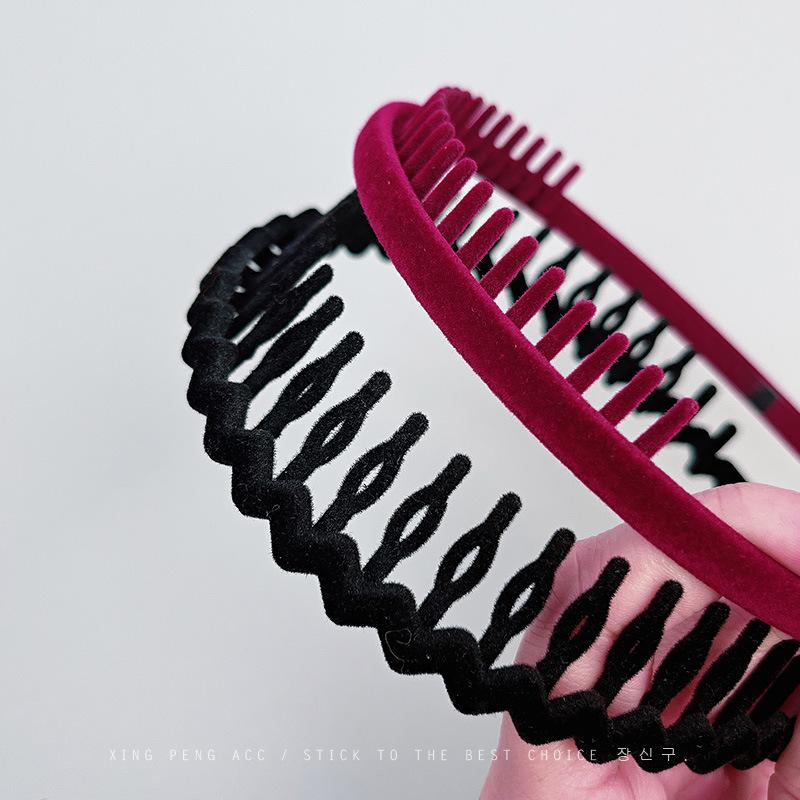 Washing Face Headband for Women Flocking Headband with Teeth Broken Hair Tidying Hair Pressing Non-slip Hairpin Headdress