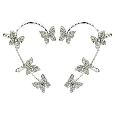 2Pcs Ear Clips Butterfly Decor Rhinestone Earrings Easy To Wear Shiny Non-Piercing Ear Cuffs Daily Wear Party Accessories