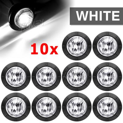 10x Mini Rotondo Bianco 3/4" Lampada Contorno Griglia Indicatore Laterale Segnalazione Luce LED 12V 24V Rimorchio Camion Caravan Camper RV DRL