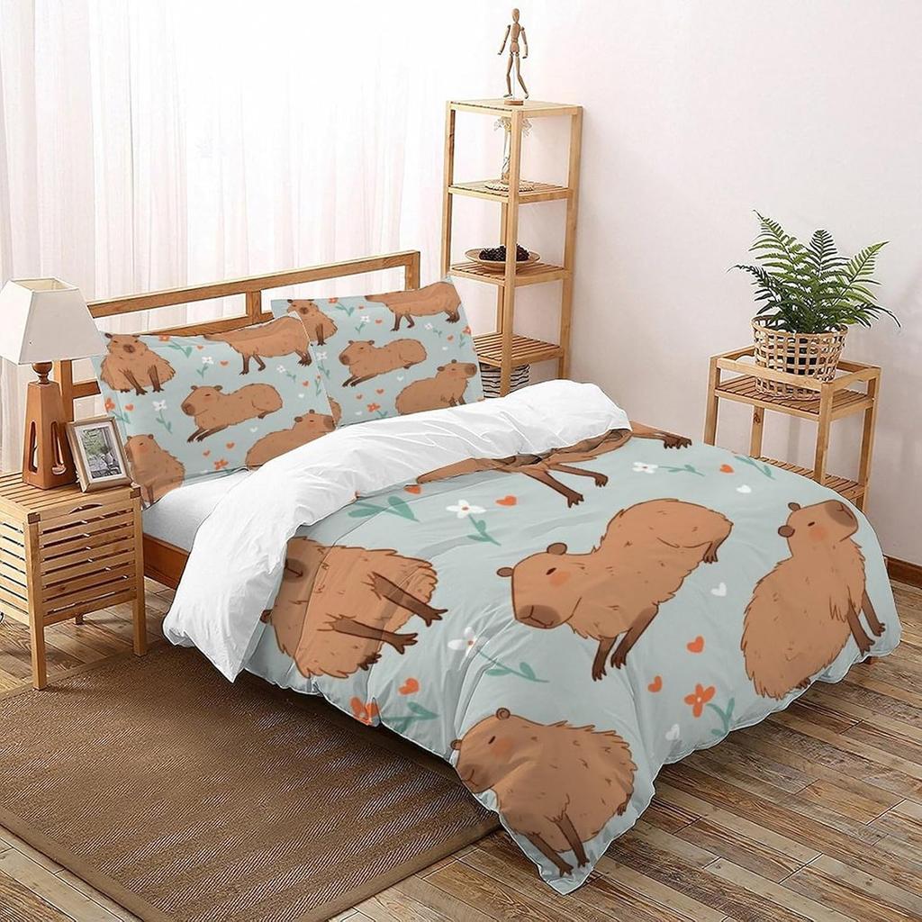 Conjuntos de Roupa de Cama Capivara Para Meninos Crianças Conjunto de Capa de Edredom, Capa de Edredom de Animais Fofos 3D Conjunto de Cama Ultra Macio Decoração de Quarto Duplo