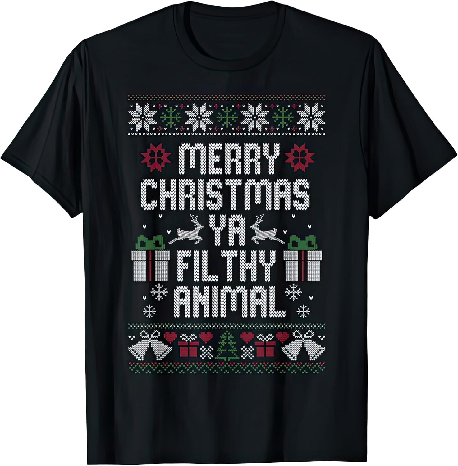 Merry Christmas Ya Filthy Animals Kids Womens Mens T Shirt 3XL чёрный