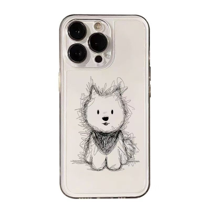 Cute Cat Puppy Couple Sketch Pattern Phone Case For iPhone Air 17 16 15 14 Plus 13 12 Mini 11 Pro Max 16E X XS XR TPU Soft Cover