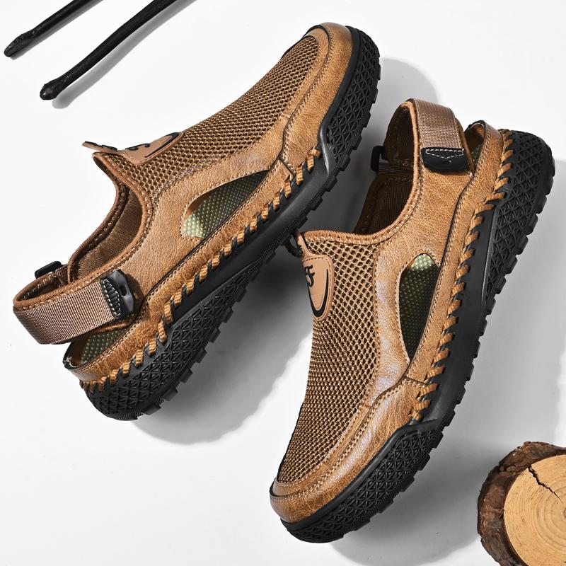 New Arrival Men Summer Shoes Hollowed-out Mesh Flats Breathable Non-slip Outdoor Sandals Anti-collision Toe Leisure Beach Shoes