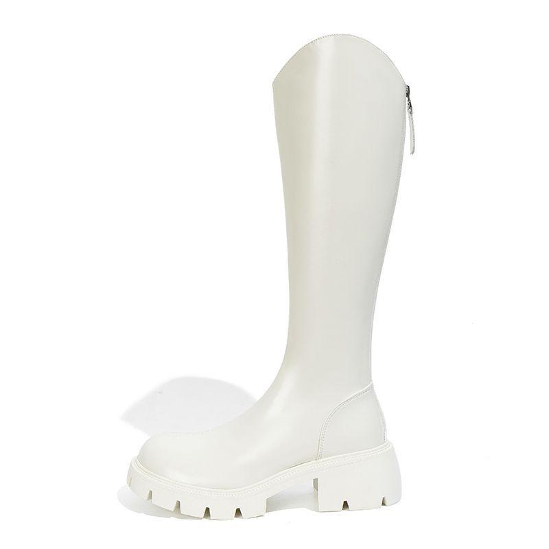 V-mouth Boots Women's 2025 New Autumn and Winter Heightening Thick-soled High Boots Knight Boots Beige Middle Heel