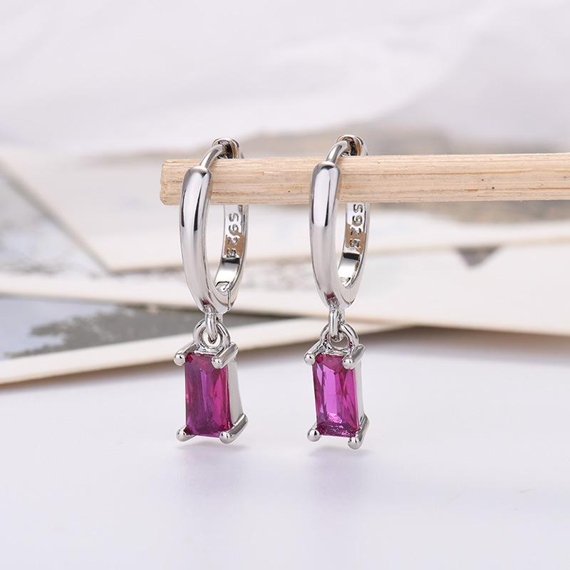 Rectangle Color Zircon Earrings, Simple, Fashionable And Exquisite Earrings.