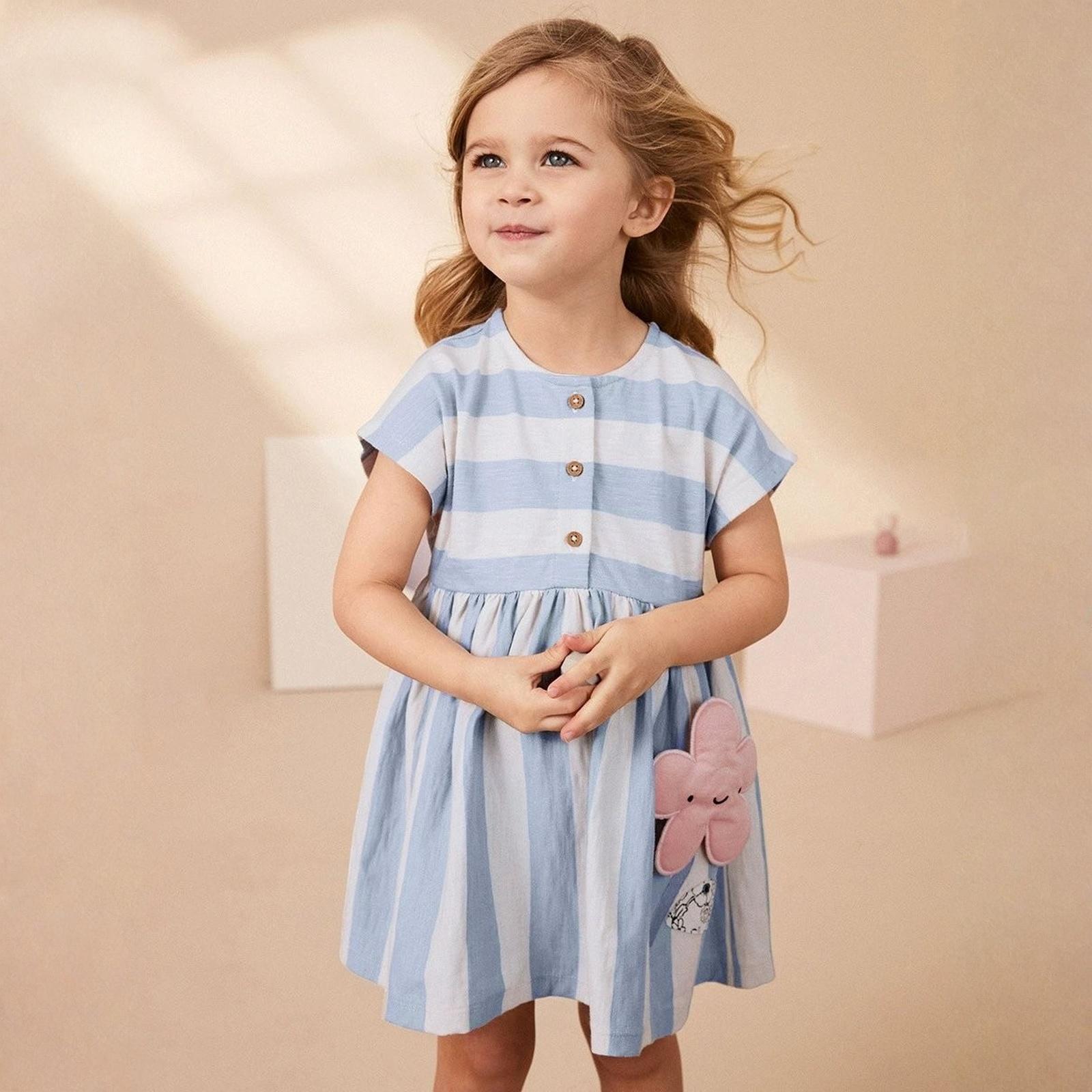 

Повседневное платье с мультяшным принтом для девочек - Милое платье принцессы для детей 90 небесно-голубой