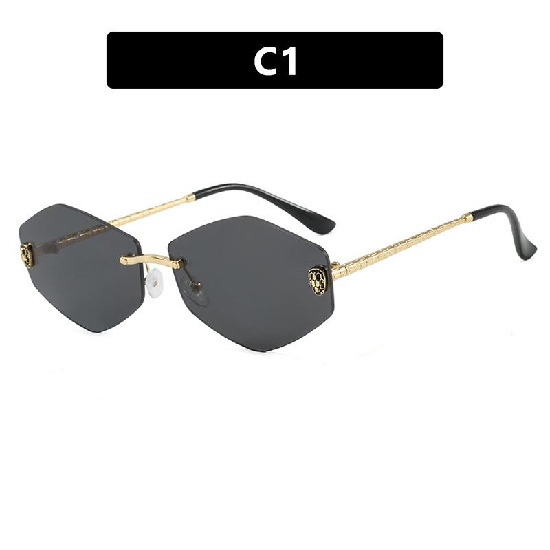 Women's sunglasses, men's and women's fashion snakehead rhombus sunglasses, frameless trimmed metal sunglasses