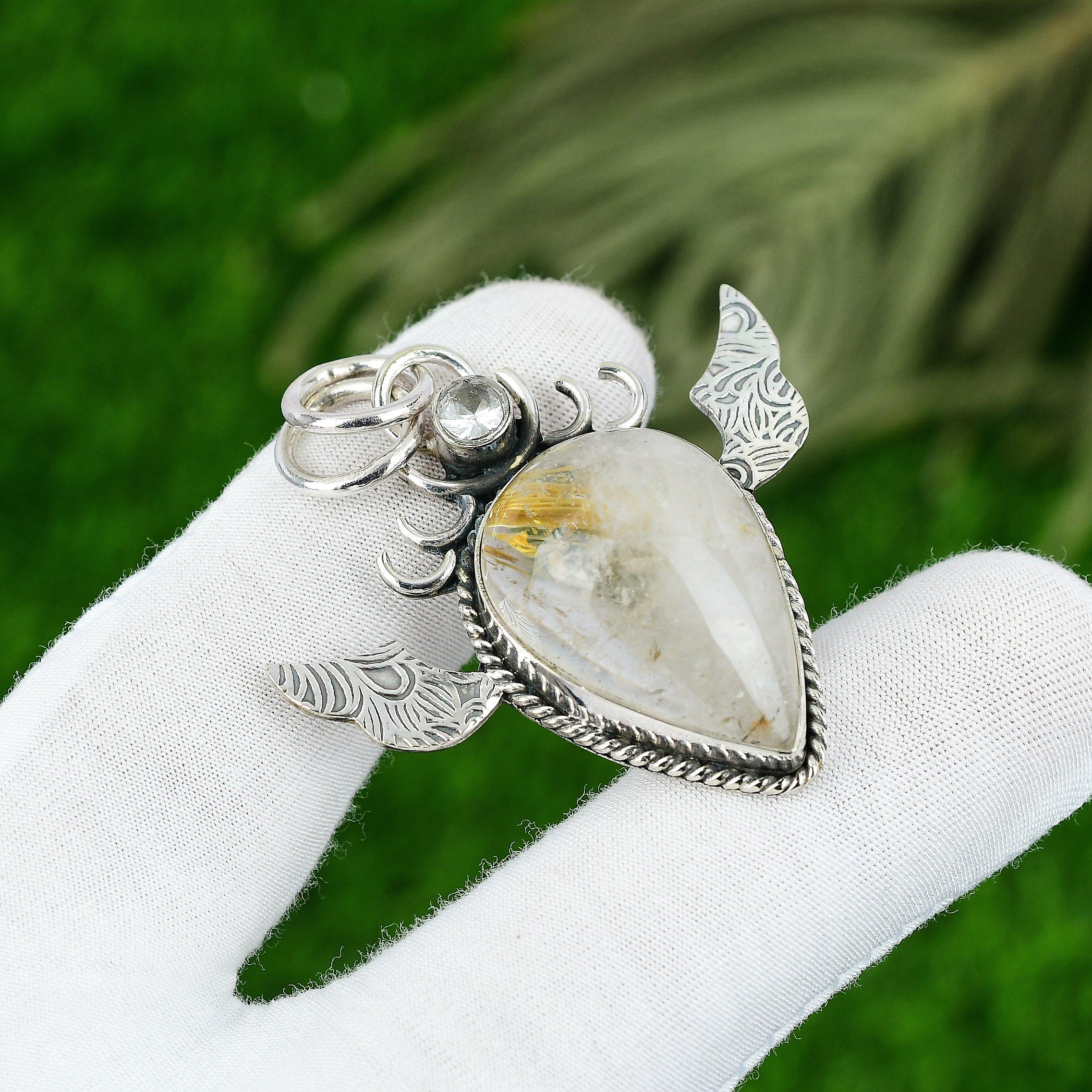 

Daughters Day Sale 925 Sterling Silver Golden Rutile Stone Topaz Mother Pendant