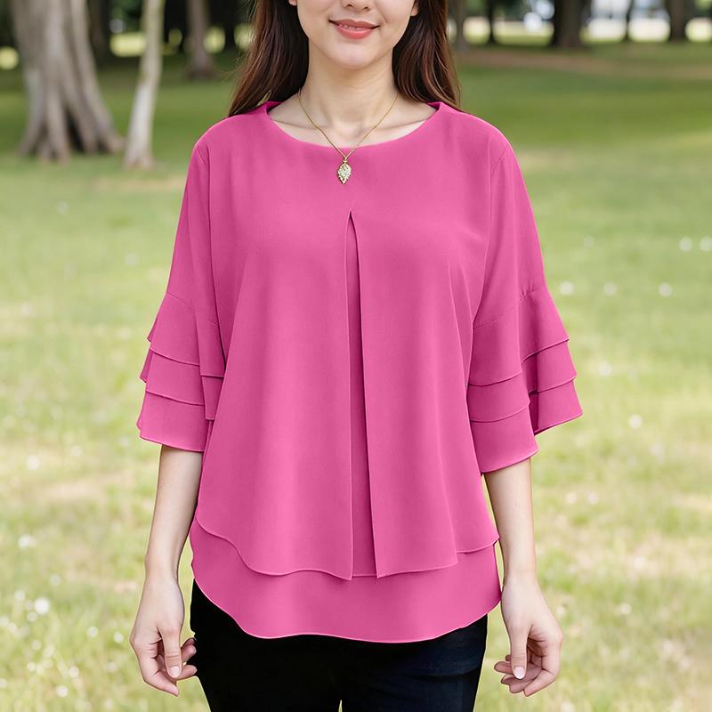 ZANZEA Women Casual Round Neck Solid Color Loose 3/4 Sleeve Blouse