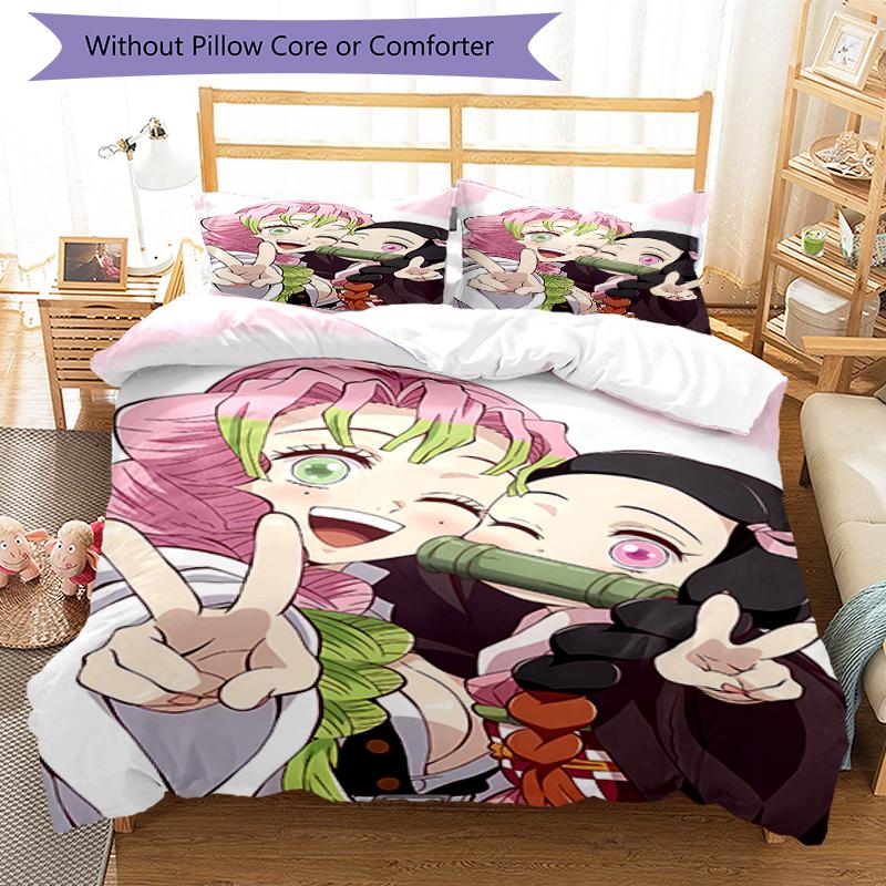 3pcs Demon Slayer Characters Pattern Bedding Set Duvet Cover Set Includes Duvet Cover &pillowcases, Perfect All Season Bedroom Decoration & Gift