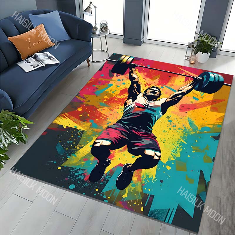 Colorful Overhead Barbell Weightlifting Print Carpet for Living Room Bedroom Sofa Home Decor Rus Non-slip Floor Mat Luxury Gift