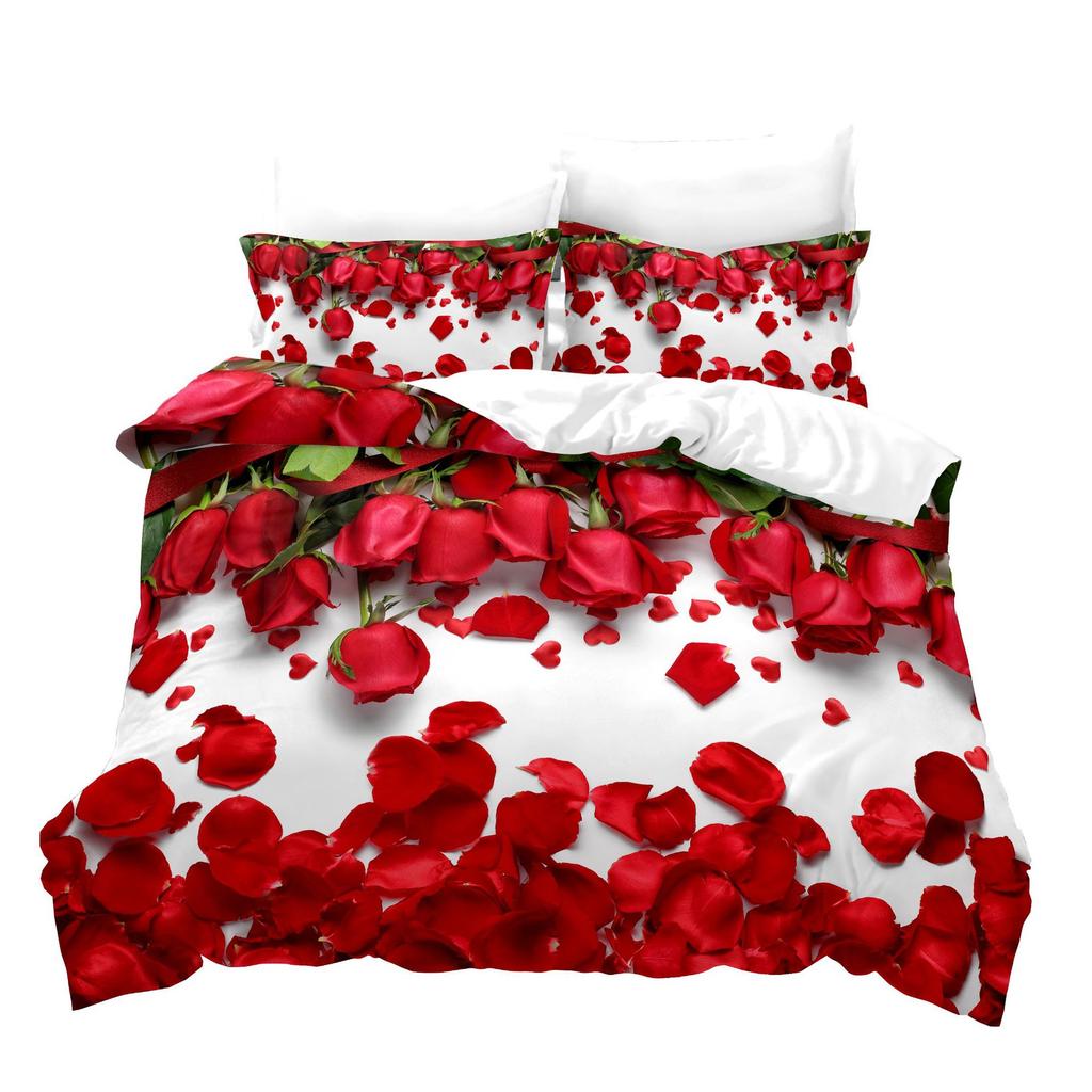 Spring And Summer Flowers 3D Digital Printing Three-Piece Quilt Cover Flowers