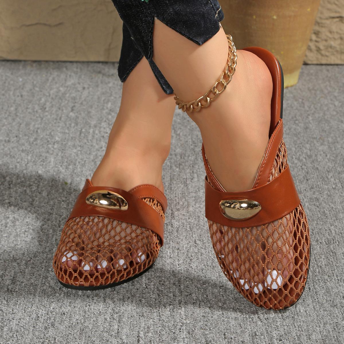 

Fashion Zapatos Simple Breathable Woman Shoes 2025 Summer New Round Flat Slippers Comfort Non Slip Women s Sandals Sandalias De Mujer 43 коричневый