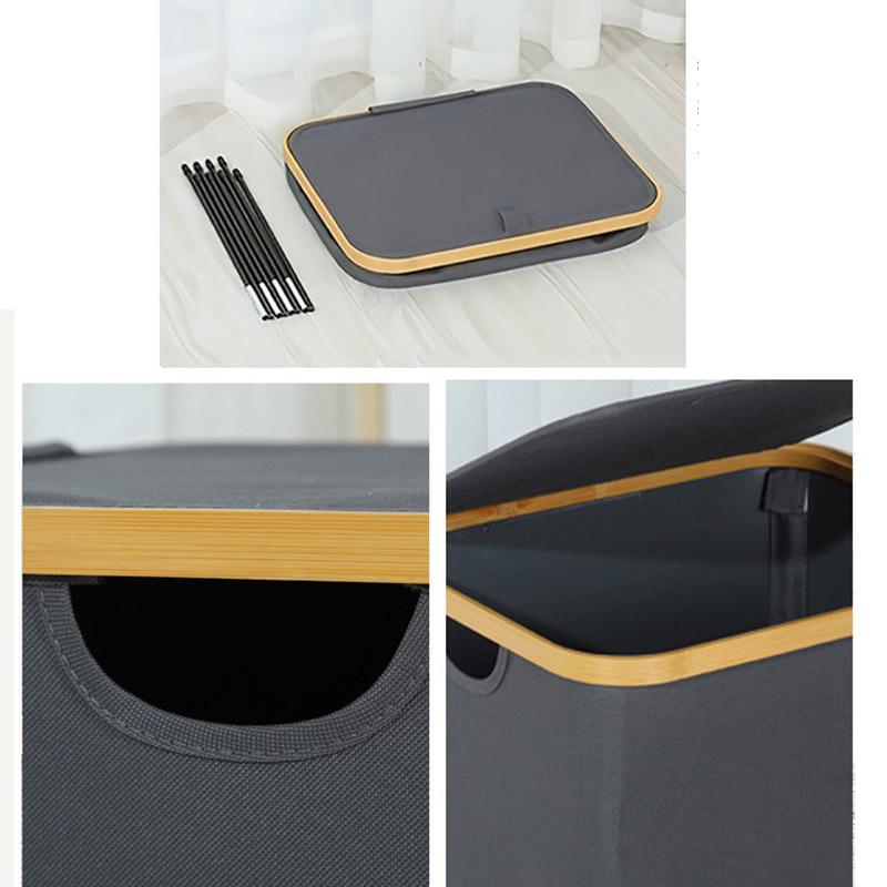 Bamboo + Oxford Cloth Collapsible Clothing Storage Laundry Basket with Lid