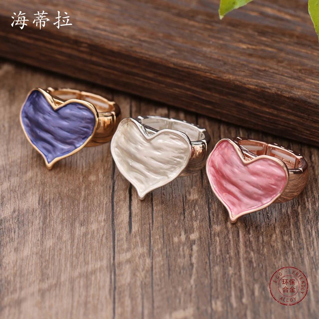 New color love alloy elastic ring, fashionable small and fresh women's simple and versatile heart ring