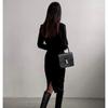 Women's Long Sleeve Round Neck French Retro Slim Long Dress