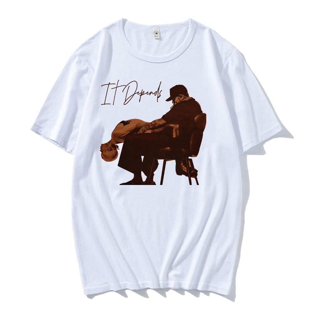 Rapper Chris Brown It Depends T-shirt Men Women Hip Hop Fashion Pop Music T Shirts Casual Cotton Vintage Trendy T-shirts Clothes