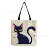 Black Cat Printed Handbag Cotton And Linen Texture Reusable Shoulder Bag Daily Shopping Environmental Protection Bag