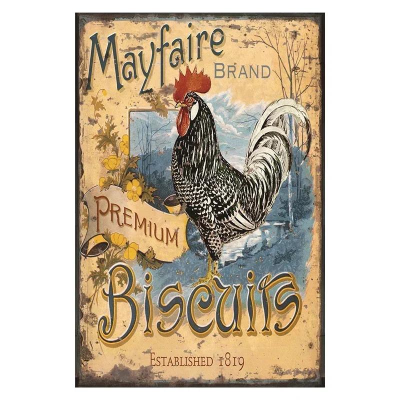 Chicken Rooster Hen Coop Egg Decorative Metal Sign, Vintage Tin Metal Plate for Farmhouse Kitchen Wall Home Decor