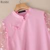 ZANZEA Women Elegant Lace Splice Half Sleeve Summer Casual Stand Collar Blouse