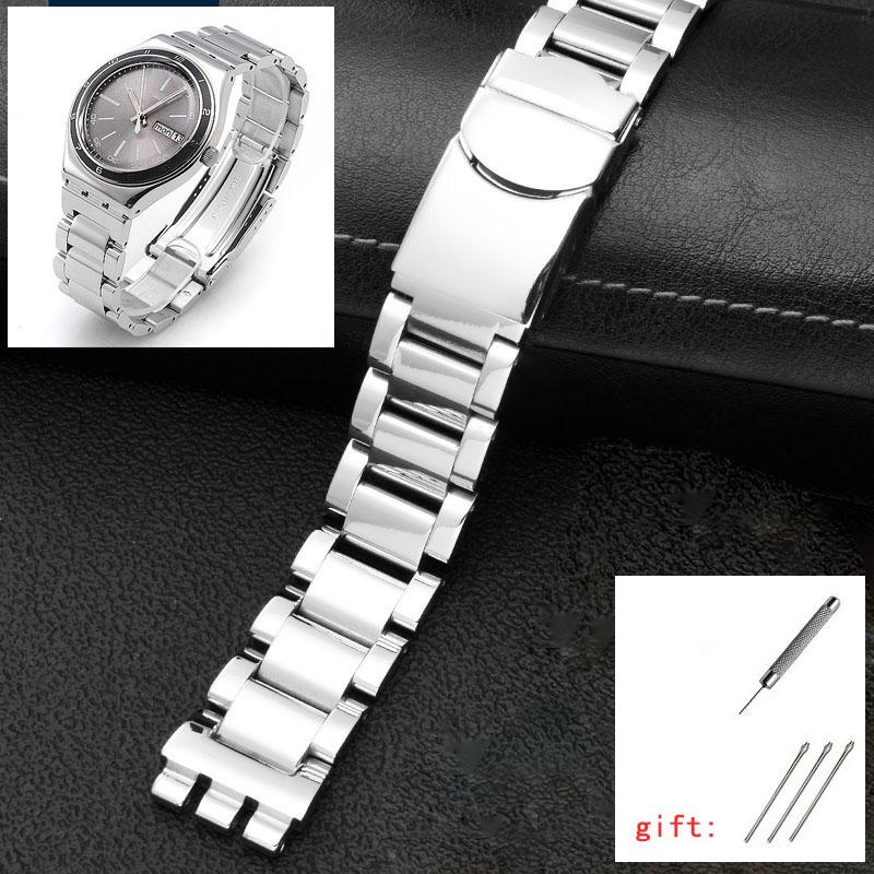 Для Swatch цельнометаллический браслет с вогнуто-выпуклым звеньями YCS Yas YGS железный стальной ремешок для мужчин и женщин керамический ремешок 17mm