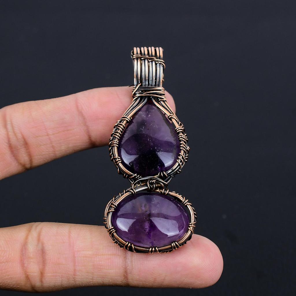 Amethyst Pendant Gemstone Jewelry, 999 Copper Wire Wrapped Pendant, Gift For Women Handmade Pendant