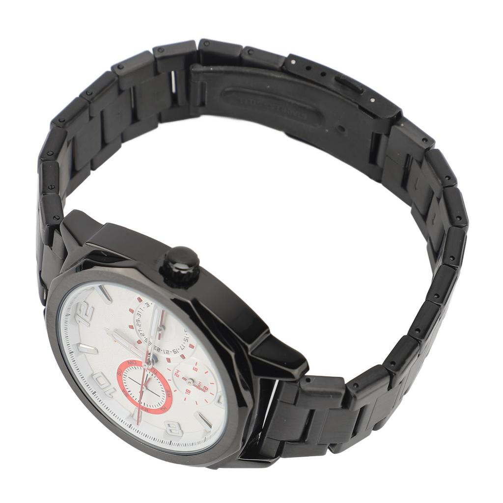 Men Quartz Watch Stainless Steel 30m Waterproofing Luminous Business Wristwatch for Travel Outdoor Black Shell Silver