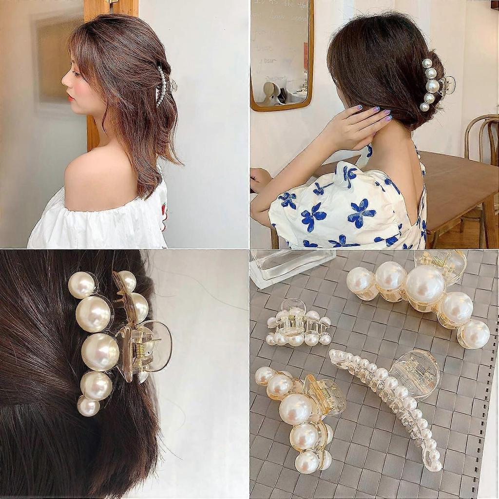 Pinza per Capelli a Perla, Fermagli per Capelli Styling con Presa Forte, Pinze a Mascella per Capelli Grandi, Fermagli per Capelli Antiscivolo, Regalo di Compleanno(4 pacchi)